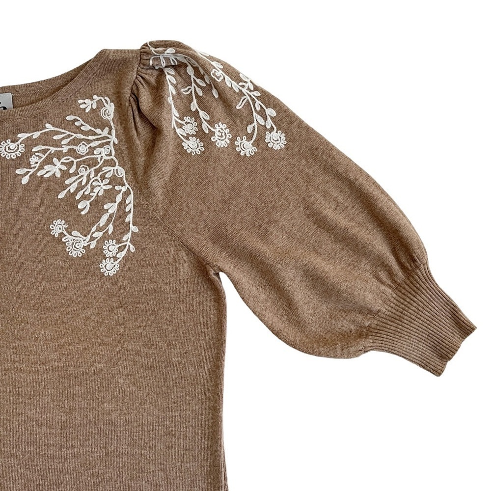 Rain + Rose Angora Blend Sweater Floral Embroidery Puff Shoulders Balloon Sleeve - Picture 11 of 14